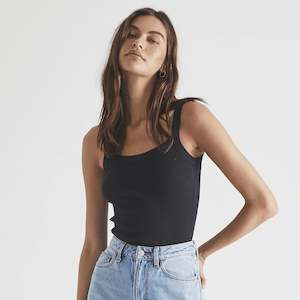 Womens Tops: Neuw Frenchie Organic Cotton Rib Singlet - Black