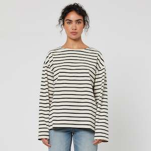 Womens Tops: Neuw Resort Stripe Long Sleeve Tee - Ivory