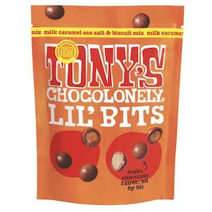 Tonys Chocolonely: Tony's Chocolonely Milk Chocolate Lil' Bits - Caramel Sea Salt & Cookie Mix