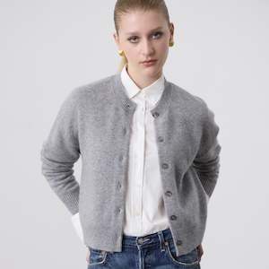 Womens Tops: Laing Boxy Cashmere Crew Neck Cardigan - Grey Marle