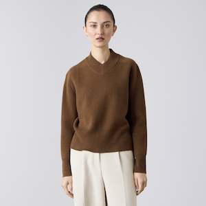 Laing High V-Neck Cashmere Wool Sweater - Chestnut