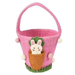 Pashom Nepal Felt Basket with Carrot Pocket & Bunny Finger Puppet