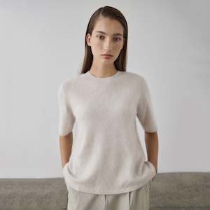Womens Knitwear: Laing Brushed Cashmere Tee - Stone