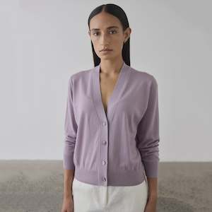 Womens Knitwear: Laing Merino V-Neck Cardigan - Iris