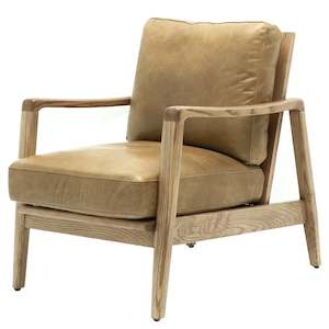 Furniture: Reid American Ash Armchair - Natural with Tan Leather