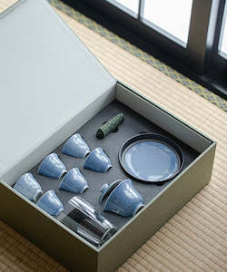 Handmade Blue Glaze Ceramic Tea Set Gift Box