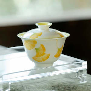 Best Sellers: Hand-painted Ginkgo Leaf Ceramic Lidded Gongfu Tea Bowl Gaiwan 130ml