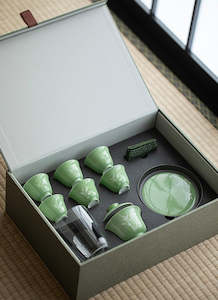 Under-glazed colourful hand-painted bamboo tea set