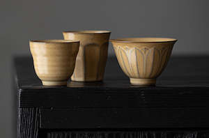 Tea Cup: Handmade Yellow Porcelain Embossed Tea Cup 50ml