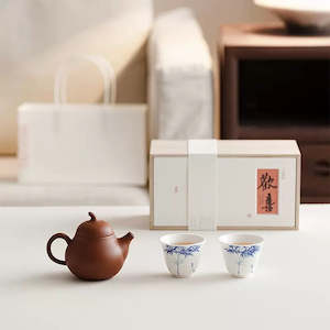 All Tea: Tea set, Purple sand teapot, hand-painted blue bamboo tea cups