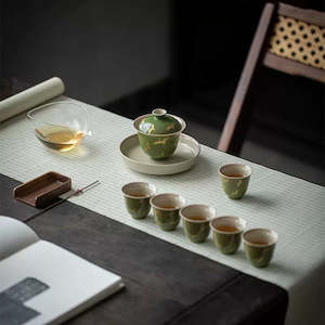Gaiwan: Gold crane ceramic Chinese tea set with pot holder gift box