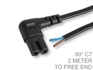 Wall Mount Tv Plugs Adapters And Cables: 2 Meter 2.5A 240V 90° Right Angle IEC 320 C7 Figure 8 to Free End Power Cord