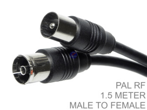 Wall Mount Tv Plugs Adapters And Cables: Black 1.5m PAL RF Male to Female Quad Screen Extension Cable