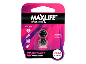 Batteries: MAXLIFE LR44 Alkaline Button Cell Battery 2 Pack