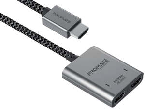 Hdmi Splitters: Promate MediaSplit-H2 1m 4K@60Hz HDMI Splitter Cable with Dual HDMI Ports
