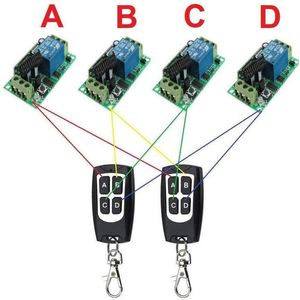 TECHOMAN 4x 12V 433Mhz Wireless Remote Receiver Switches with 2 Transmitters