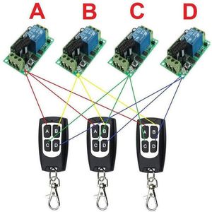 TECHOMAN 4x 12V 433Mhz Wireless Remote Receiver Switches with 3 Transmitters