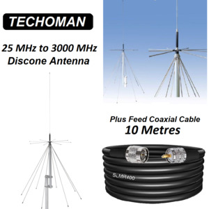 TECHOMAN 25 MHz to 3000 MHz Super Discone Ultra-Wide Band Outdoor Antenna / Aeri&hellip;