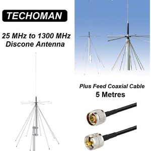 TECHOMAN 25 MHz to 1300 MHz Discone Versatile Ultra-Wide Band Outdoor Antenna / &hellip;