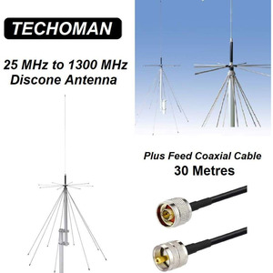 TECHOMAN 25 MHz to 1300 MHz Discone Versatile Ultra-Wide Band Outdoor Antenna / &hellip;