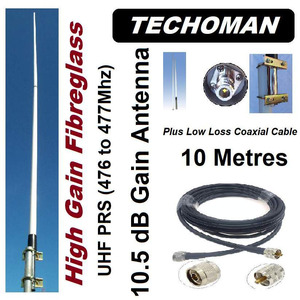Uhf Prs 476 477 Mhz: TECHOMAN 477MHz Base Station Fibreglass 10.5dBi Antenna / Aerial UHF PRS BAND + COAX 10 METRES