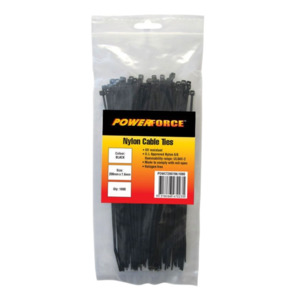 Powerforce Supplies Available At Techoman New Zealand: POWERFORCE 100x Cable Ties Black UV 200mm x 7.6mm Weather Resistant Nylon