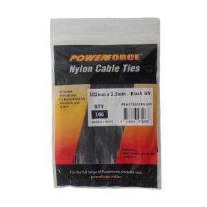 POWERFORCE 100x Cable Ties Black UV 102mm x 2.5mm Weather Resistant Nylon