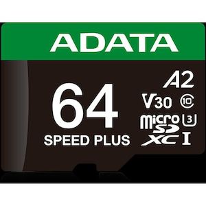 Storage And Memory: UD64GUI3V30A2SP-RA1 - ADATA Speed Plus microSDXC UHS-I U3 A2 V30 Card with Adapter 64GB