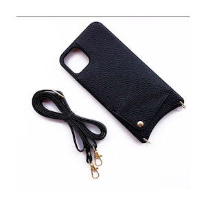 Iphone 12 Pro Max: Leather Back Phone Case with Strap for iPhone 12 Pro Max - Black