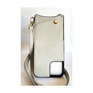 Leather Back Phone Case with Strap for iPhone 12 Pro Max - Beige