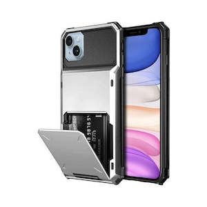 Iphone 13: Luxurious Hard Rugged Case w/- Card Slots for iPhone 13 - White