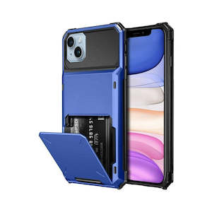 Luxurious Hard Rugged Case w/- Card Slots for iPhone 13 - Blue