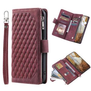 Zipper Wallet Mobile Phone Case for Samsung Galaxy S20 FE with Wrist Strap - Wine