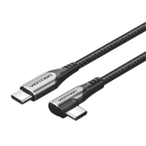 Mobile Device Accessories 1: Vention USB 2.0 Type-C Male to Type-C Male Right Angle 3A Cable 2M Gray Aluminum Alloy Type