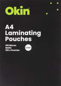 Okin Laminating Pouches A4 Matte 100 Micron Pack - 100 Sheets