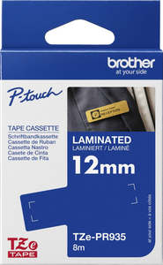 Brother P Touch Labels Tze 6 9 12mm: TZe-PR935 Brother 12mm x 4m White On Premium Silver Adhesive Laminated Tape