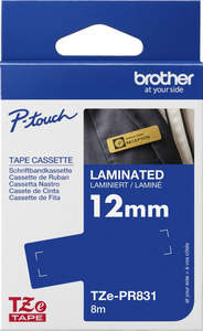 Brother P Touch Labels Tze 6 9 12mm: TZe-PR831 Brother 12mm x 4m Black on Premium Gold Adhesive Laminated Tape