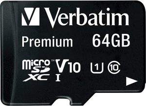Micro Sd: Verbatim Premium microSDXC Class 10 UHS-I Card 64GB with Adapter