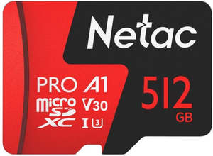 Micro Sd: Netac P500 Extreme Pro 512GB V30 UHS-I Micro SDXC Card w/ Adapter