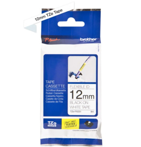 TZe-FX231 Brother 12mm x 8m Black on White Flexible ID Tape