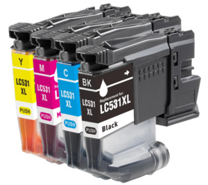 Inkjet Cartridges 1: LC531XL Compatible Brother High Yield Compatible Set of 4 - BK/C/M/Y