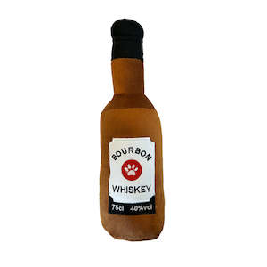 Puppy Toys Nz: Bourbon Whiskey bottle themed plush dog toy