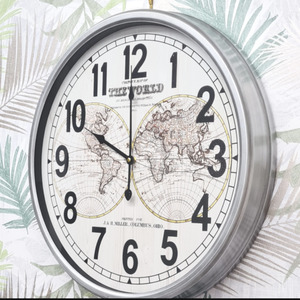 Clocks Wall Designer Style: Clock Wall Metal World Map 500mm
