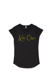 Kia Ora - Haere Ra Ladies Tee in Navy/Gold  Black/White or Burgundy/White