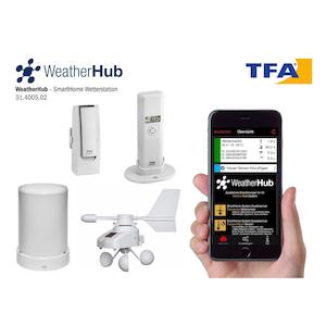 Weather Stations: TFA WeatherHub Weather Station Set with climate, rain gauge and wind sensor