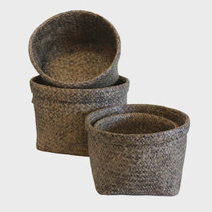 Basket And Storage: Storage Baskets w Rolled Edge in Walnut