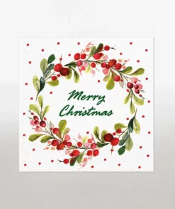 Christmas: Merry Christmas Berries Ring | Lunch Napkin