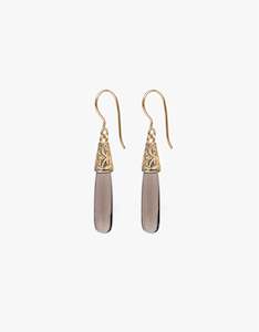Smokey Quartz Engraved Gold Earrings