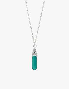 Green Onyx Engraved Silver Necklace