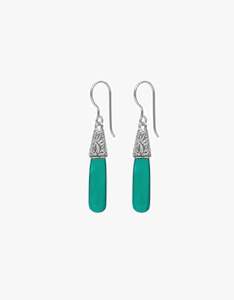Cathy Pope: Green Onyx Engraved Silver Earrings
